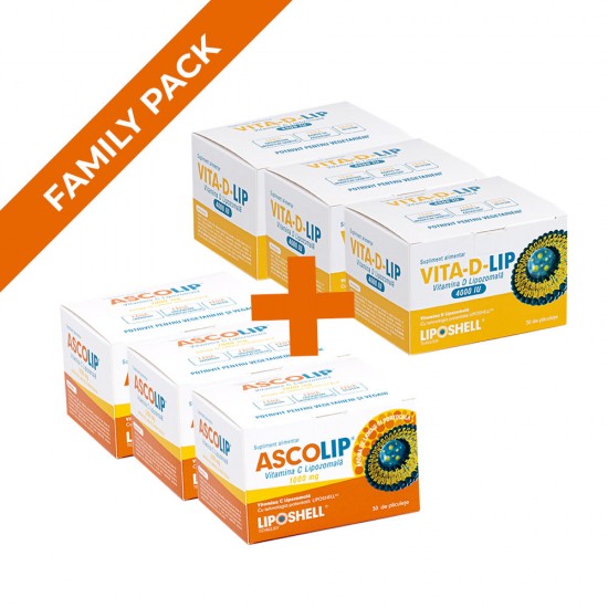 Family pack - Vitamina C Lipozomală 1000 mg LIPOSHELL® + Vitamina D Lipozomală 4000 IU LIPOSHELL®