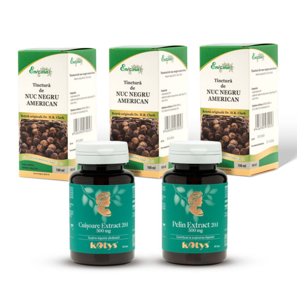 Pachet promotional 3 sticle Tinctura de Nuca Neagra+Cuisoare+Pelin – Program Deparazitare