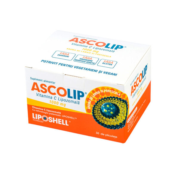 Vitamina C Lipozomală 1000 mg LIPOSHELL®, cu aromă de portocale (30 plicuri), ASCOLIP