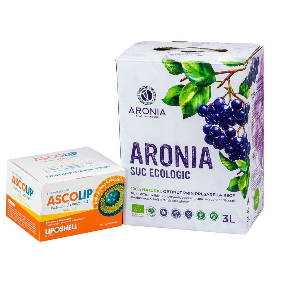Pachet Promoțional – Vitamina C Lipozomală 1000 mg LIPOSHELL® + Suc de Aronia 3L