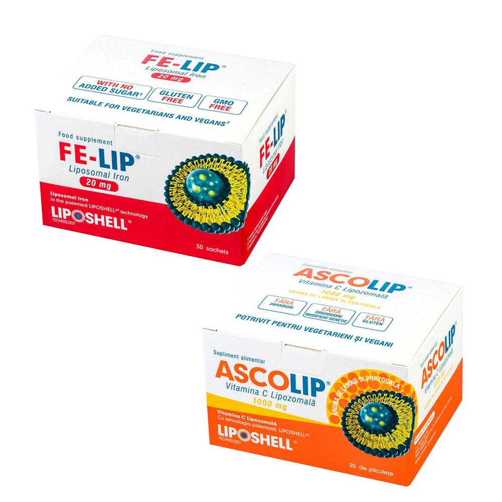 Pachet Ascolip 1000mg vitamina C lipozomala + Fier Lipozomal Pachet Ascolip 1000mg vitamina C lipozomala + Fier Lipozomal