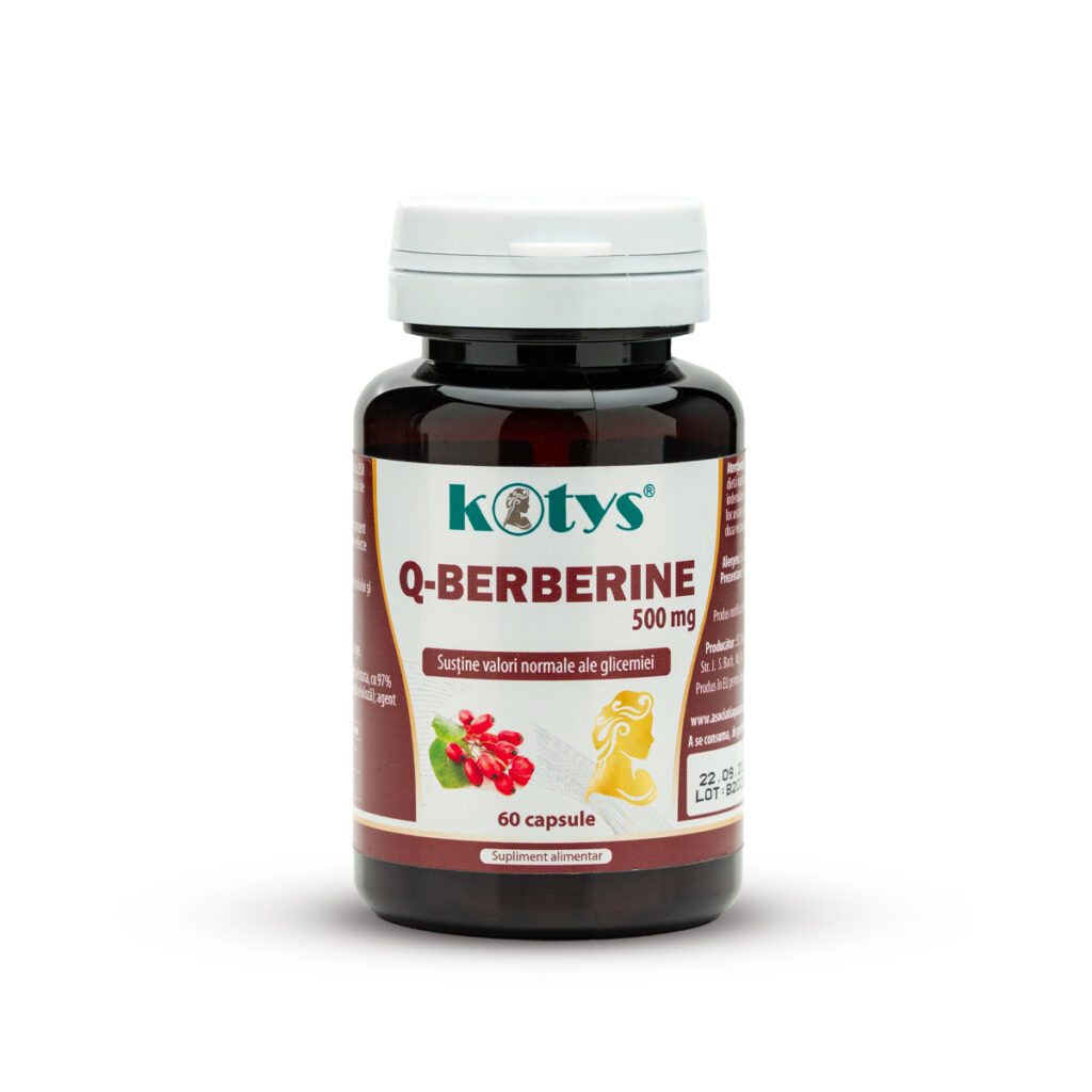 Berberina Extract ( 50:1 ) 500 mg – 60 capsule care ajută la menținerea nivelului normal al glicemiei, metabolismului și sănătății cardiovasculare,  Kotys