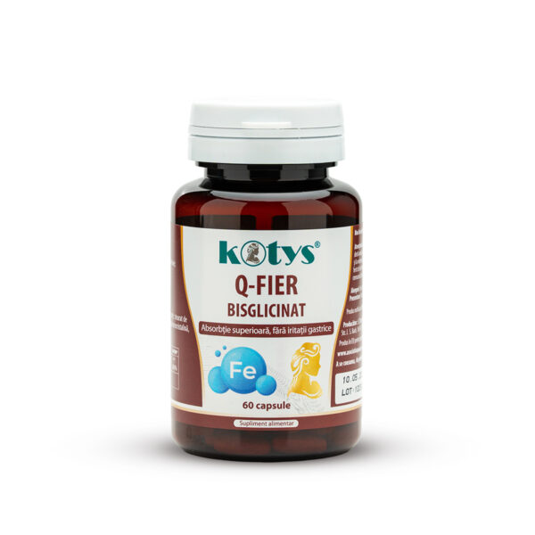 Fier Bisglicinat 36 mg, 60 capsule ,  care este ideal în dietele pentru anemie  si susține producția de globule rosii, Kotys