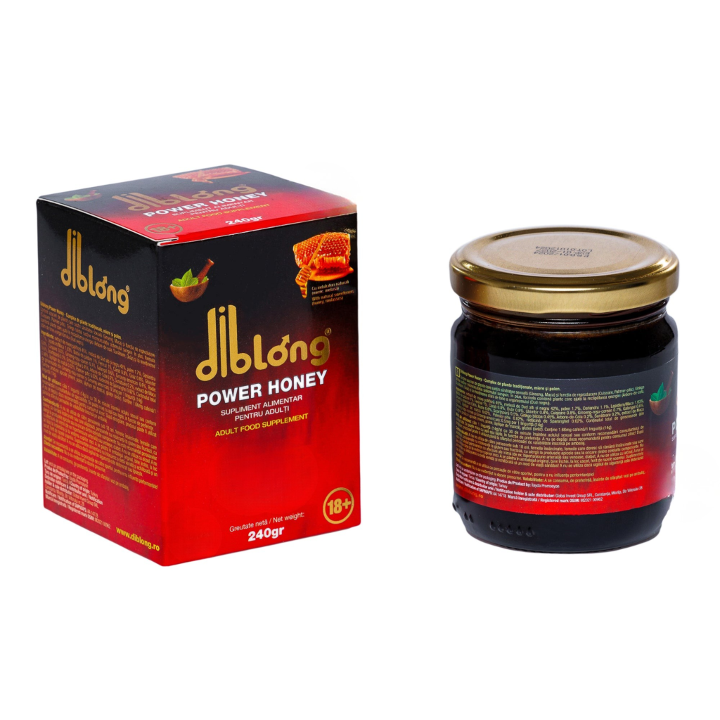 Miere afrodisiac premium concentrat DIBLONG POWER HONEY, poate ajuta la creșterea libidoului, potență, erecție, ejaculare precoce, Unisex, 240 g